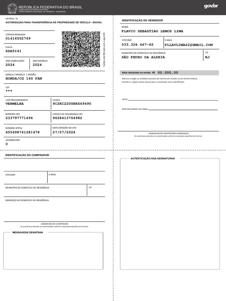 Transferência Digital de Veículo DENATRAN | PDF