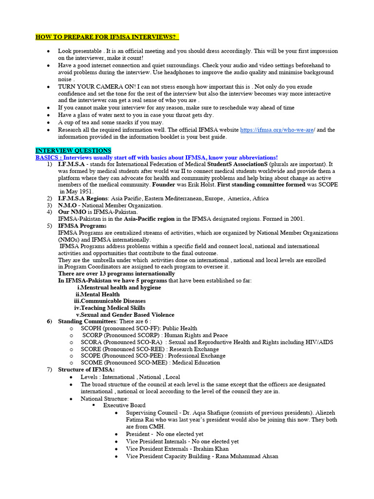 Preparing for IFMSA Interviews | PDF | Leadership