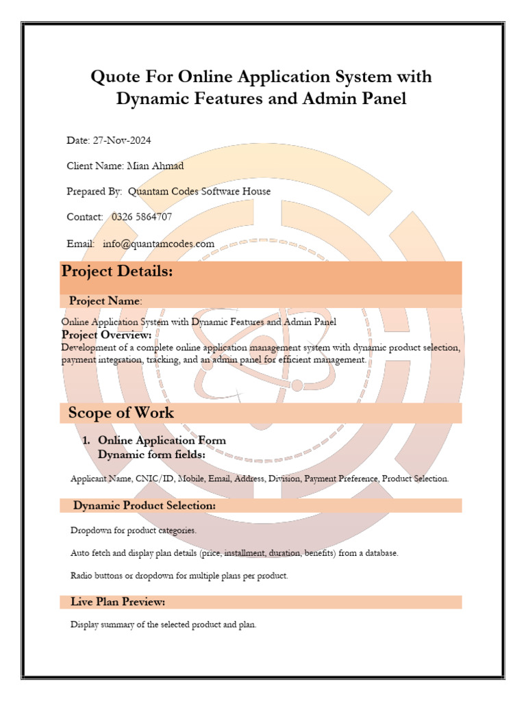 Quote For Online Application System With Dynamic Features & Admin Panel ...
