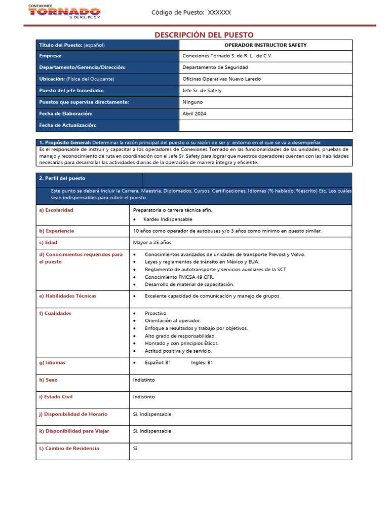 Operador Instructor Safety en Conexiones Tornado | PDF