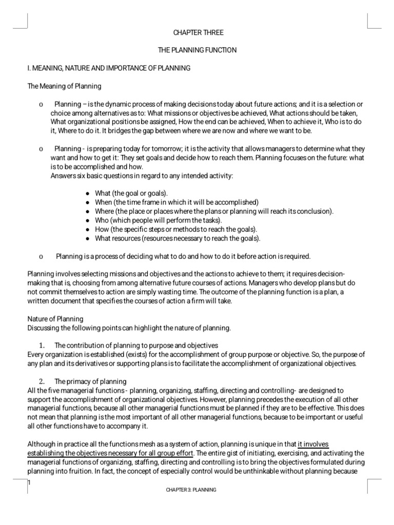 Importance and Nature of Planning | PDF | Goal | Goal Setting