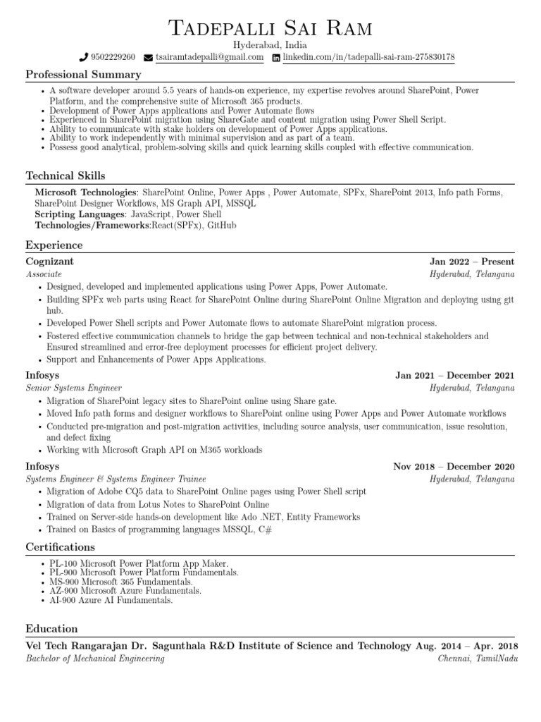 Power Platform Developer Resume | PDF | Share Point | Microsoft Sql Server