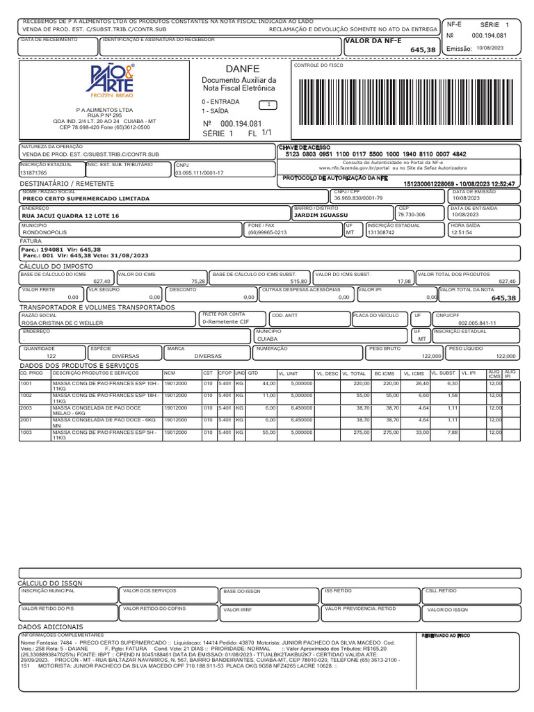 NF 194081 - LJ 7484 - Preco Certo | PDF