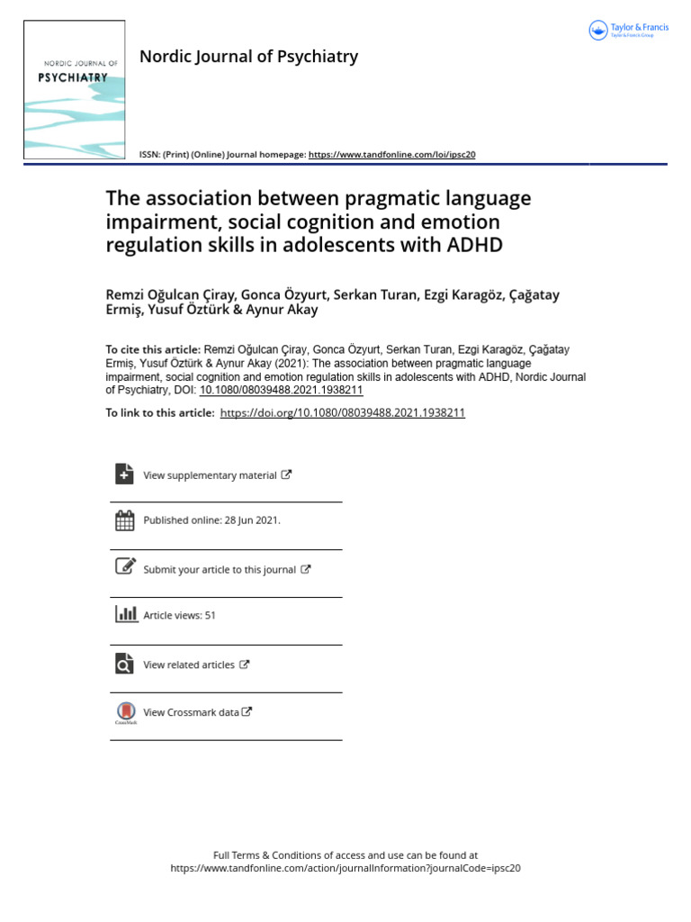 The Association Between Pragmatic Language Impairment, Social Cognition ...