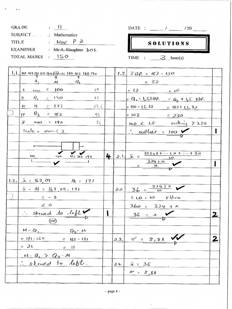 GR 11 2013 Nov Maths Paper 2 Solutions | PDF