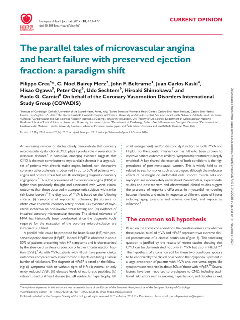 Microvascular Angina and HFpEF Insights | PDF | Coronary Artery Disease ...