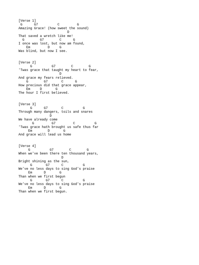 Amazing Grace Lyrics and Chords | PDF