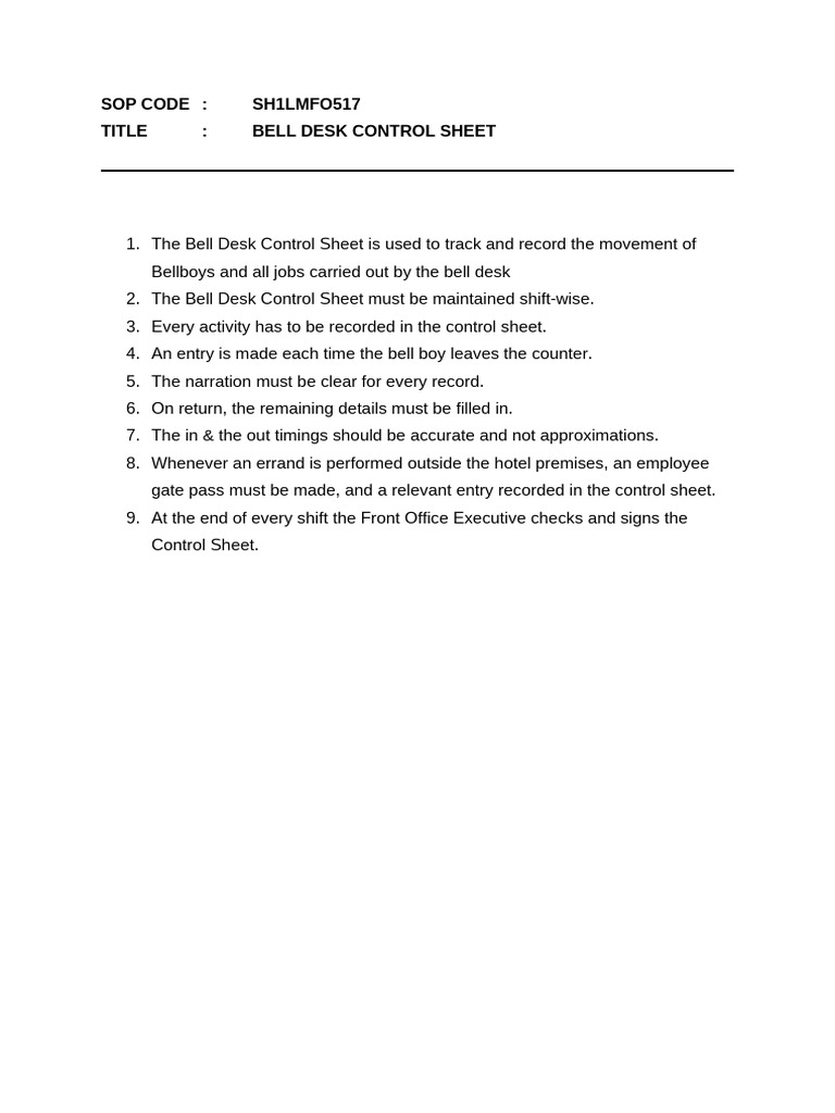 SH1LMFO517 - Bell Desk Control Sheet | PDF