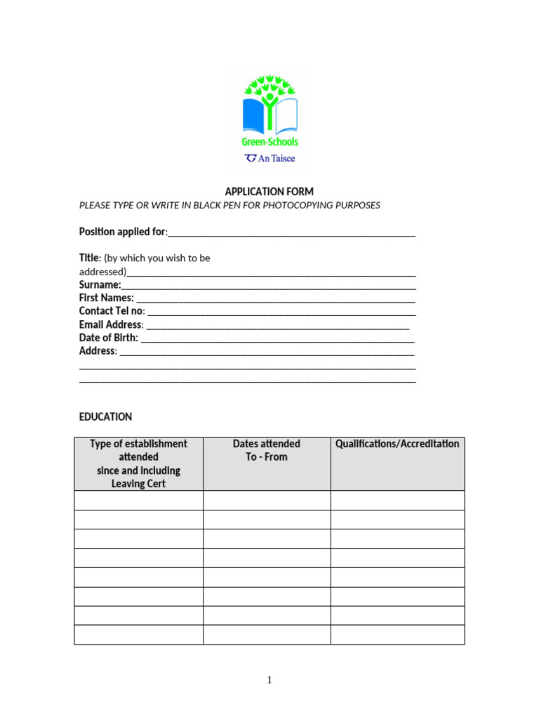 Job Application Form Template | PDF