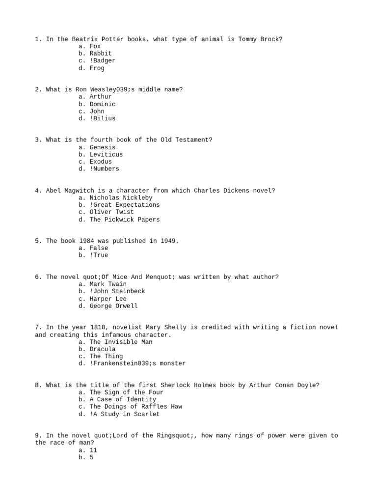 Literature and Trivia Quiz Questions | PDF | Numbers | Witches (Discworld)