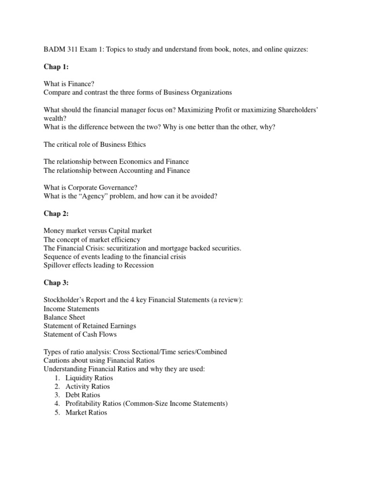 BADM 311 Exam 1 Study Guide | PDF