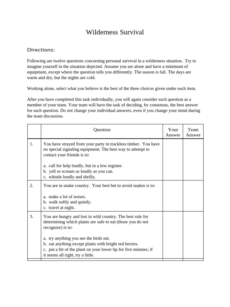 Team Building in Wilderness Survival | PDF