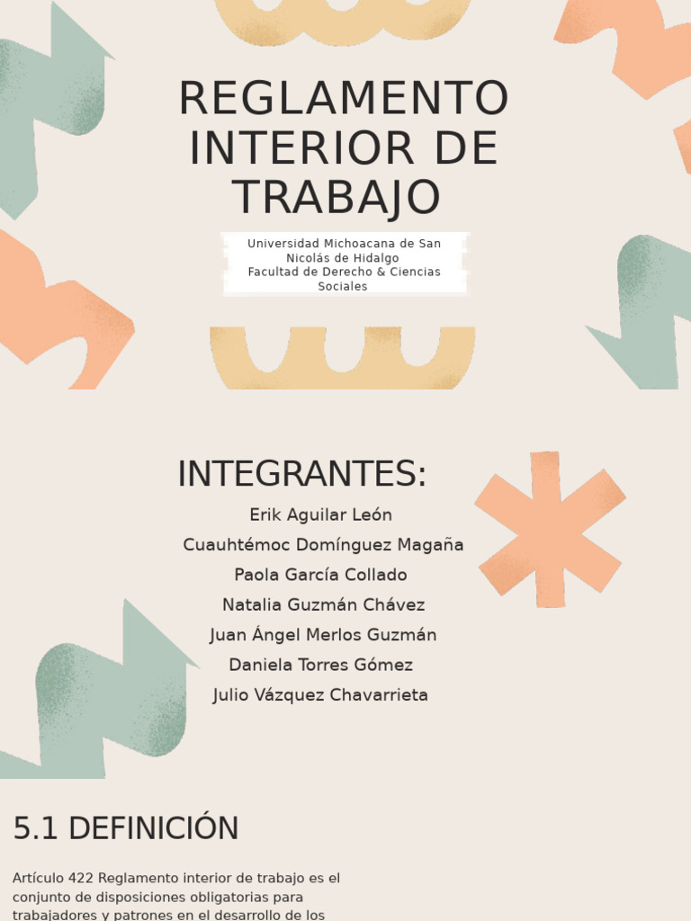 PresentaciÃ N Reglamento Interior de Trabajo | PDF | Derecho laboral ...