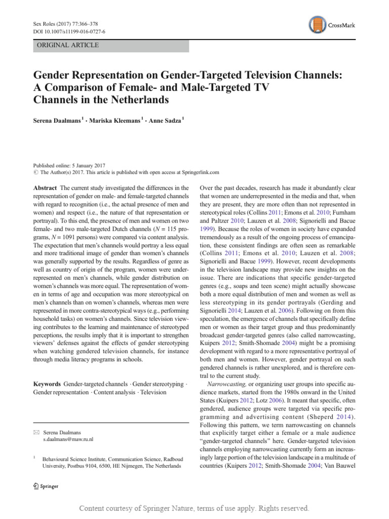 Gender Representation on Dutch TV Channels | PDF | Gender Role ...