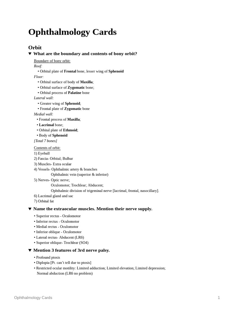 Eye Cards full solution | PDF | Cataract | Myopia