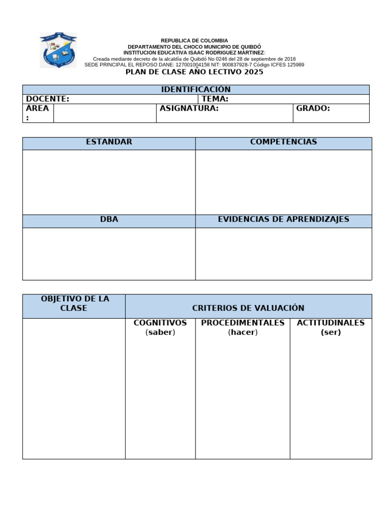 Plan de Clase 2025 - Institución Educativa Isaac Rodríguez Martínez ...