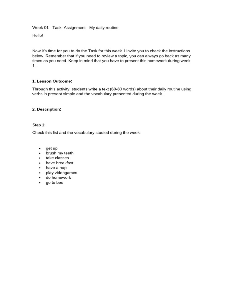 Daily Routine Assignment Guide | PDF