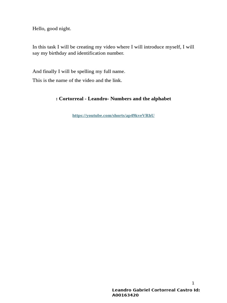 Intro Video: Leandro's Details | PDF