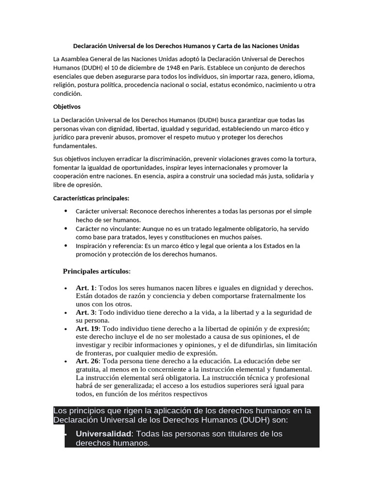 Derechos Humanos y Carta de la ONU | PDF | Derechos humanos | Naciones ...