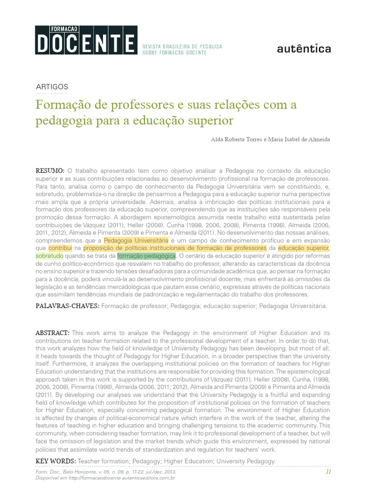 Pedagogia e Formação de Professores na Educação Superior | PDF ...
