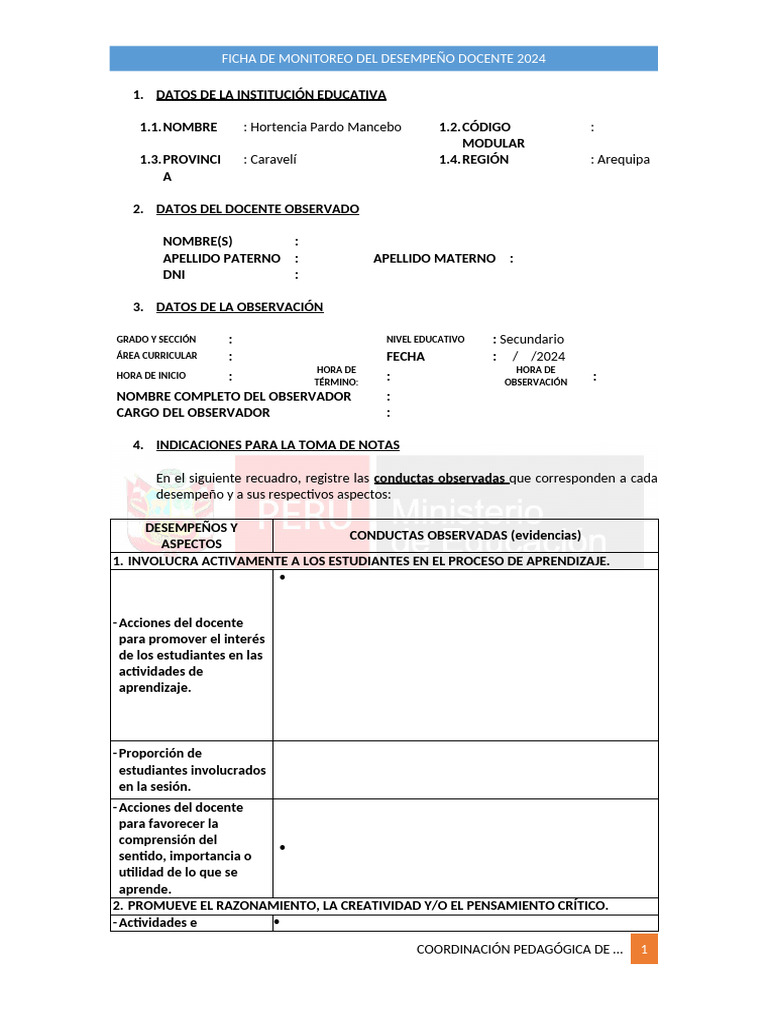 Ficha de Monitoreo 2024 | PDF | Aprendizaje | Enseñando