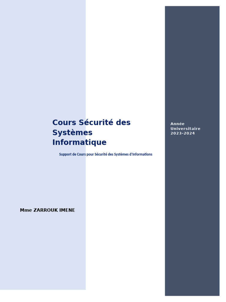 Cours sur la Sécurité des Systèmes Informatiques | PDF | Sécurité ...