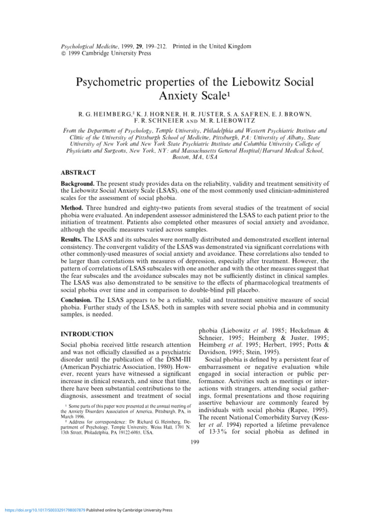 Psychometric Properties of The Liebowitz Social Anxiety Scale | PDF ...