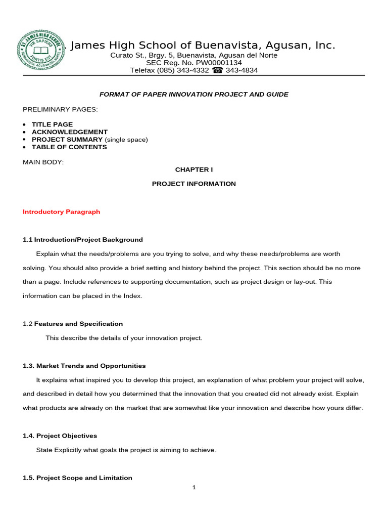 Innovation Project Format Guide | PDF