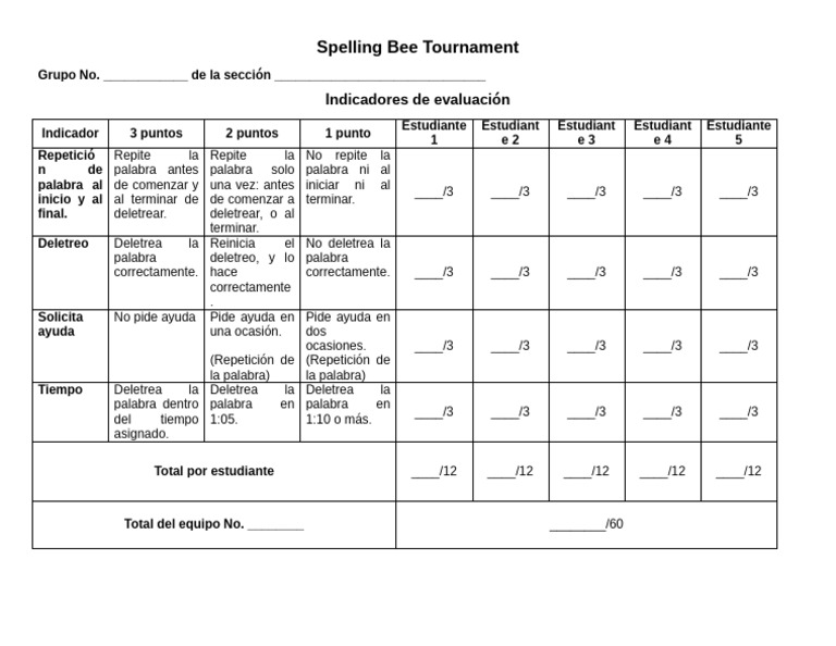 Rubrica para Evaluar Spelling Bee | PDF