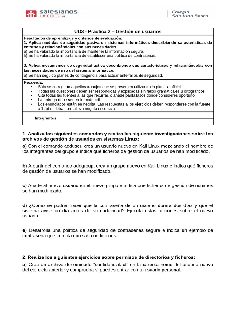 Gestión de Usuarios en Linux: Práctica 2 | PDF | Archivo de computadora ...