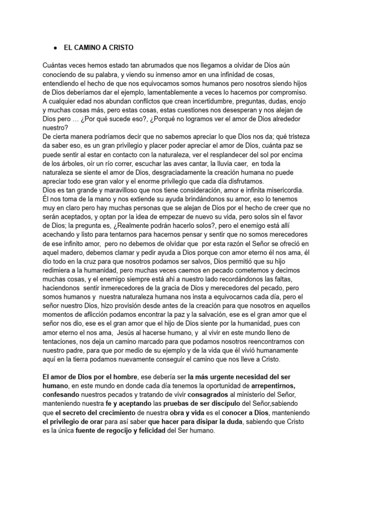El Camino A Cristo | PDF | Amor | Dios