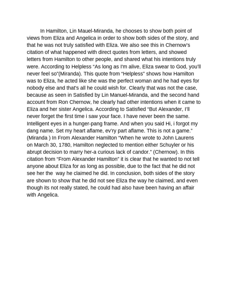 Hamilton's Dual Love: Eliza vs. Angelica | PDF