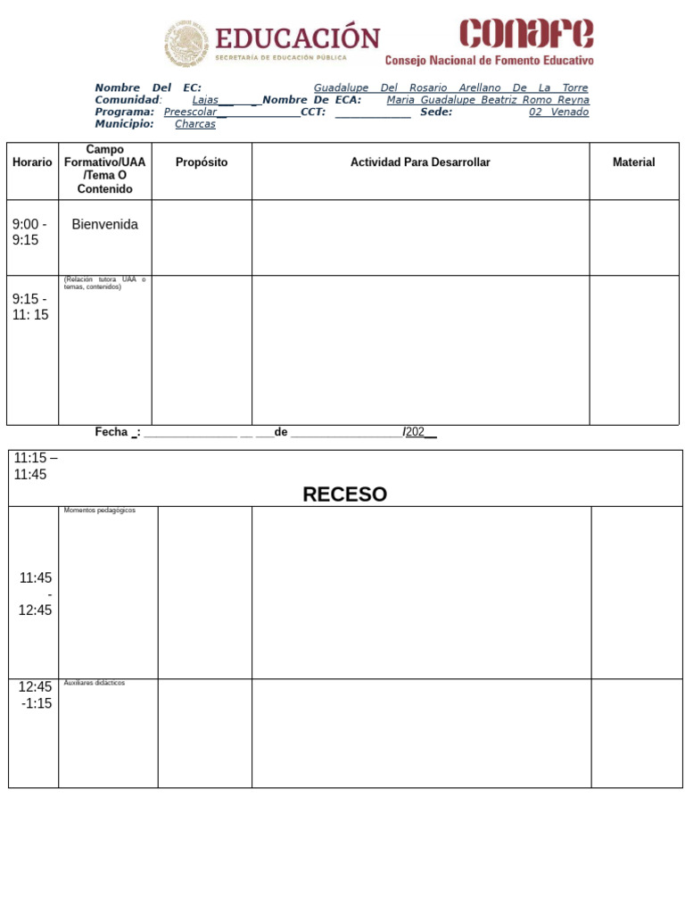 Formato de Planeacion Preescolar | PDF