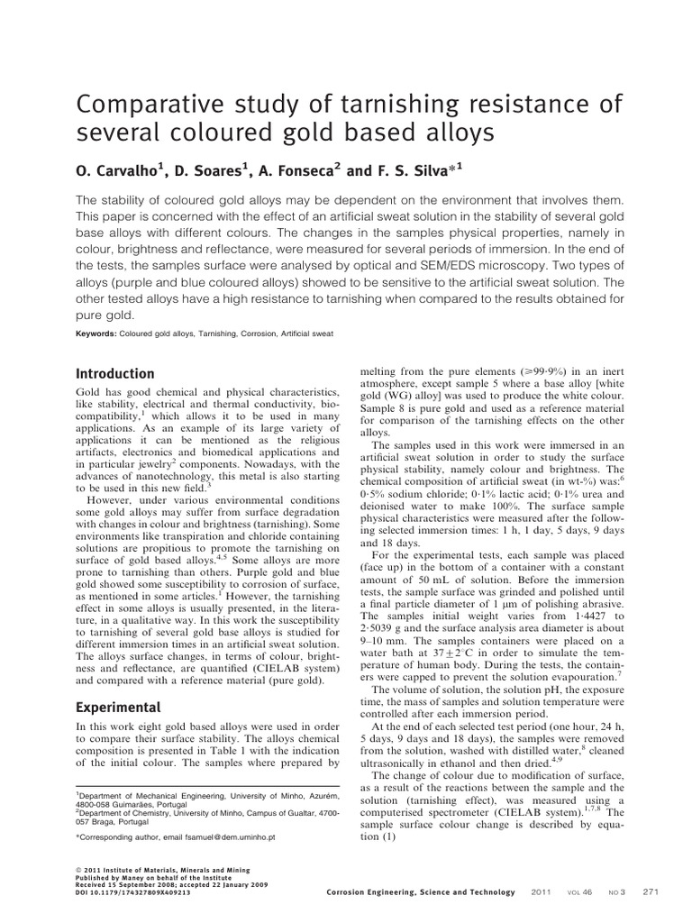 Tarnishing Resistance of Colored Gold Alloys | PDF | Corrosion | Color