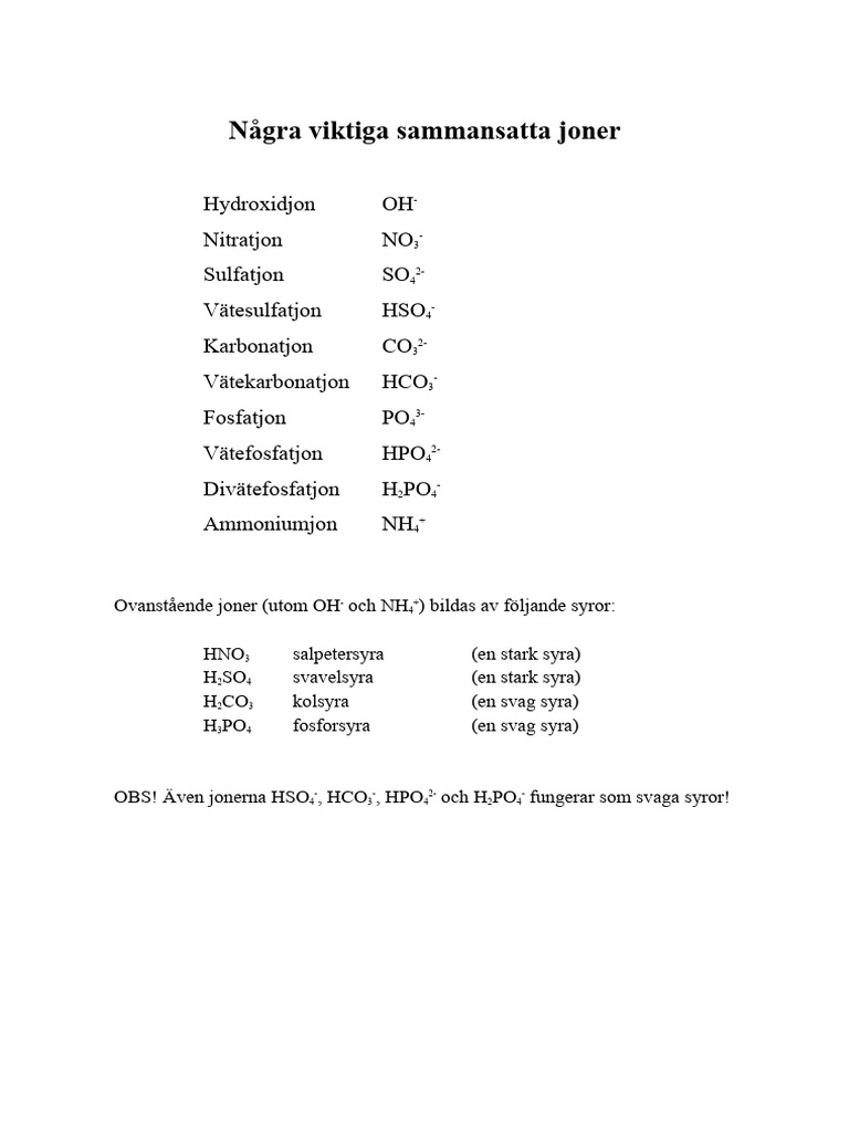 Viktiga Sammansatta Joner | PDF