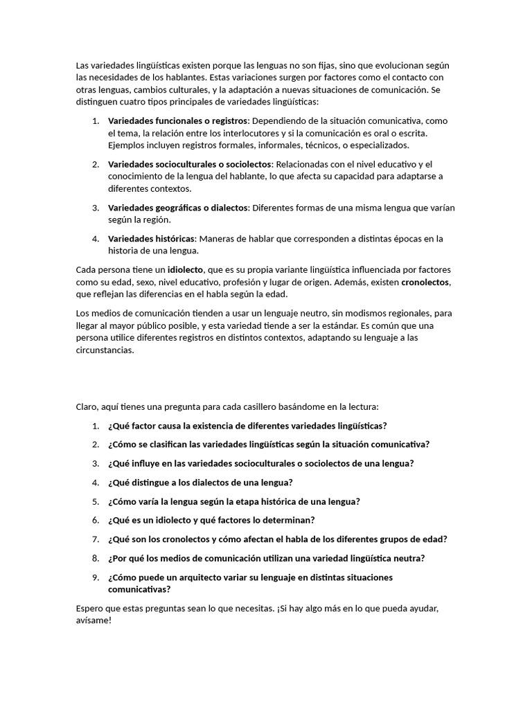 Las Variedades Lingüísticas | PDF | Dialecto | Lingüística