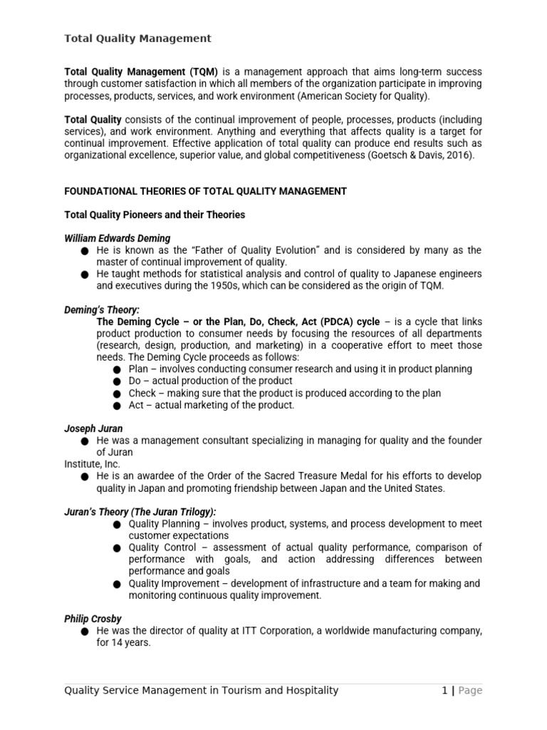 1 Total Quality Management | PDF | Tourism | Quality Management