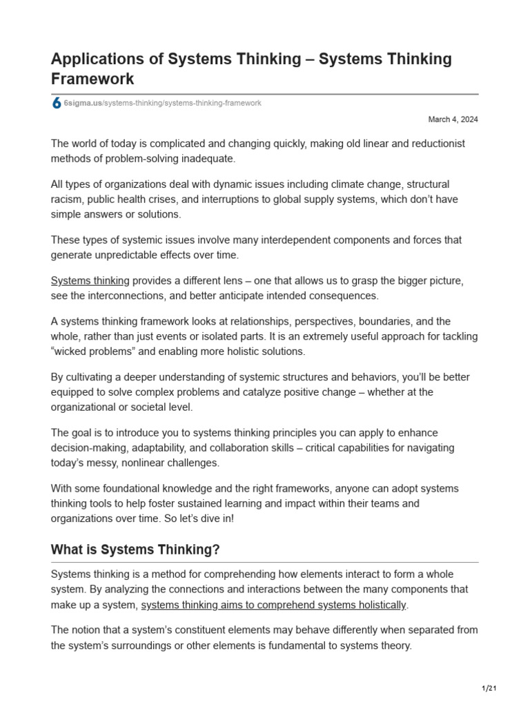 6sigma.us-Applications of Systems Thinking Systems Thinking Framework ...