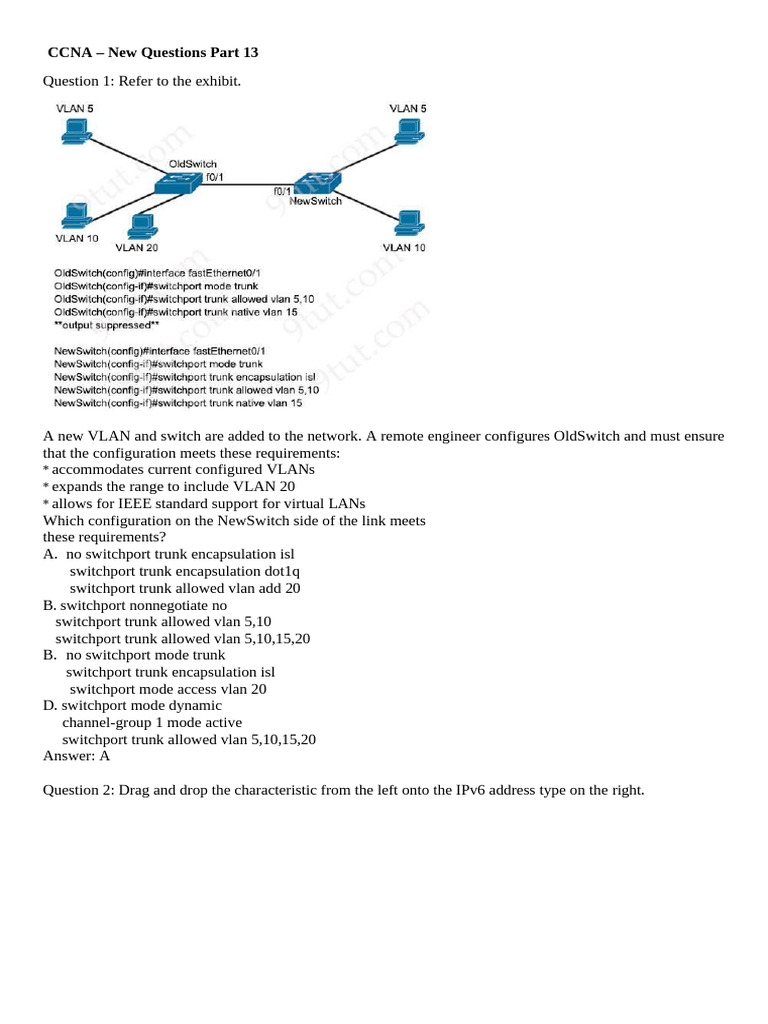 CCNA Exam Prep: VLANs and IPv6 Configurations | PDF | I Pv6 | Ip Address