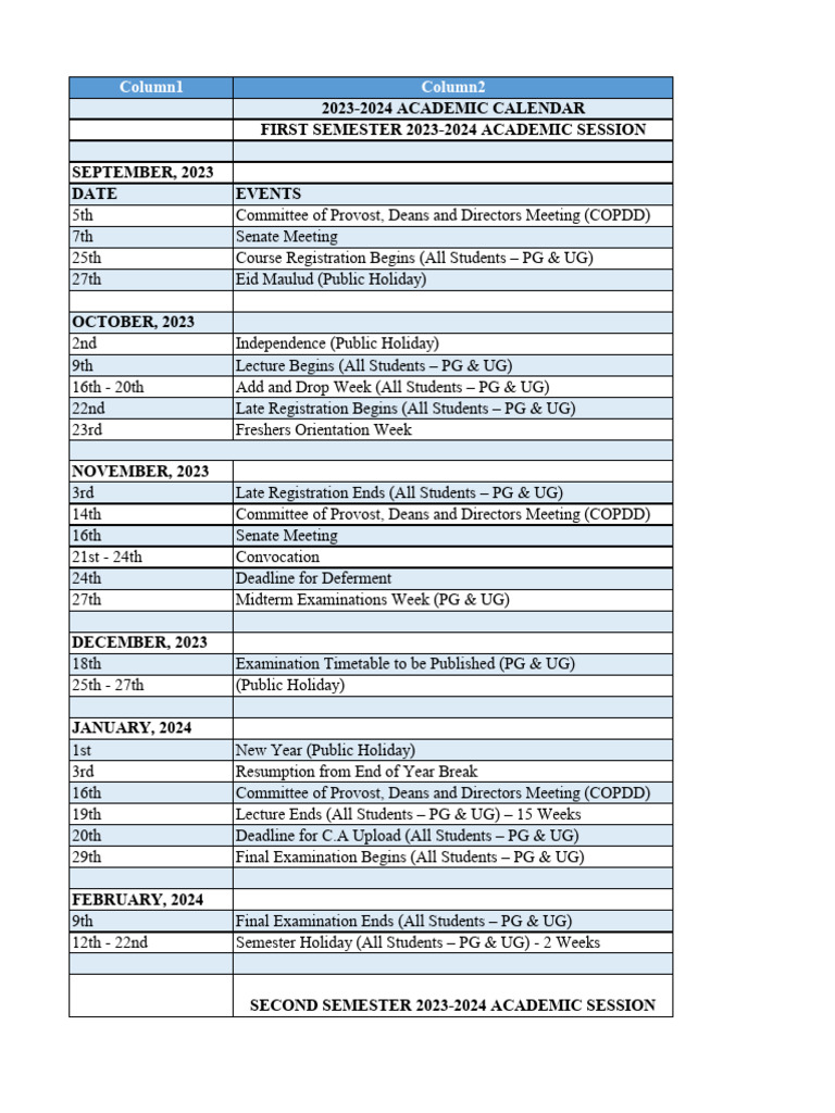 2023-2024 Academic Calendar | PDF | Academic Term