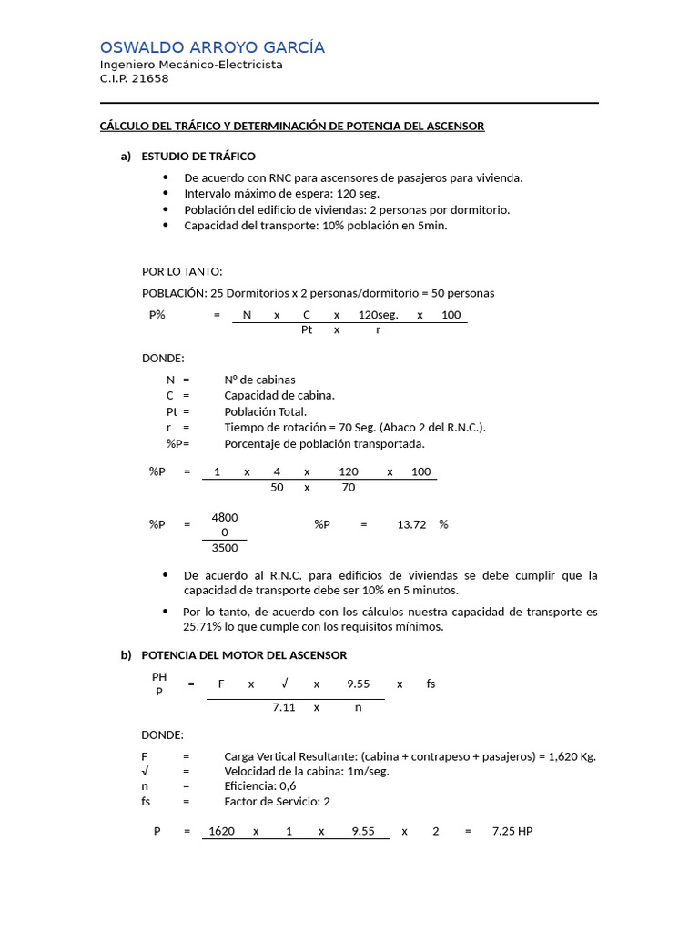 Cálculo Del Tráfico y Determinación de Potencia Del Ascensor | PDF