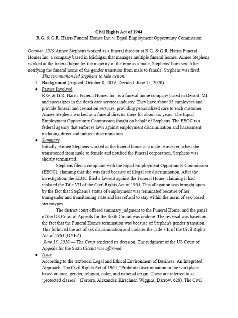 Supreme Court Analysis Essay | PDF | Civil Rights Act Of 1964 | Equal ...