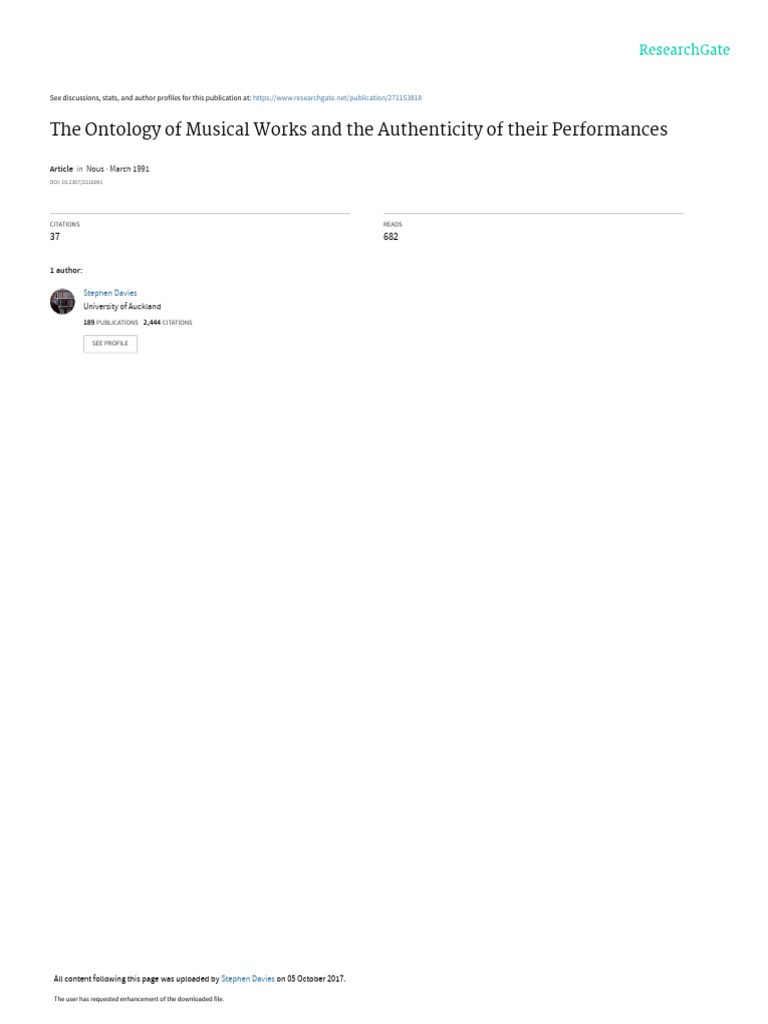 The Ontology of Musical Works and The Authenticity of Their ...
