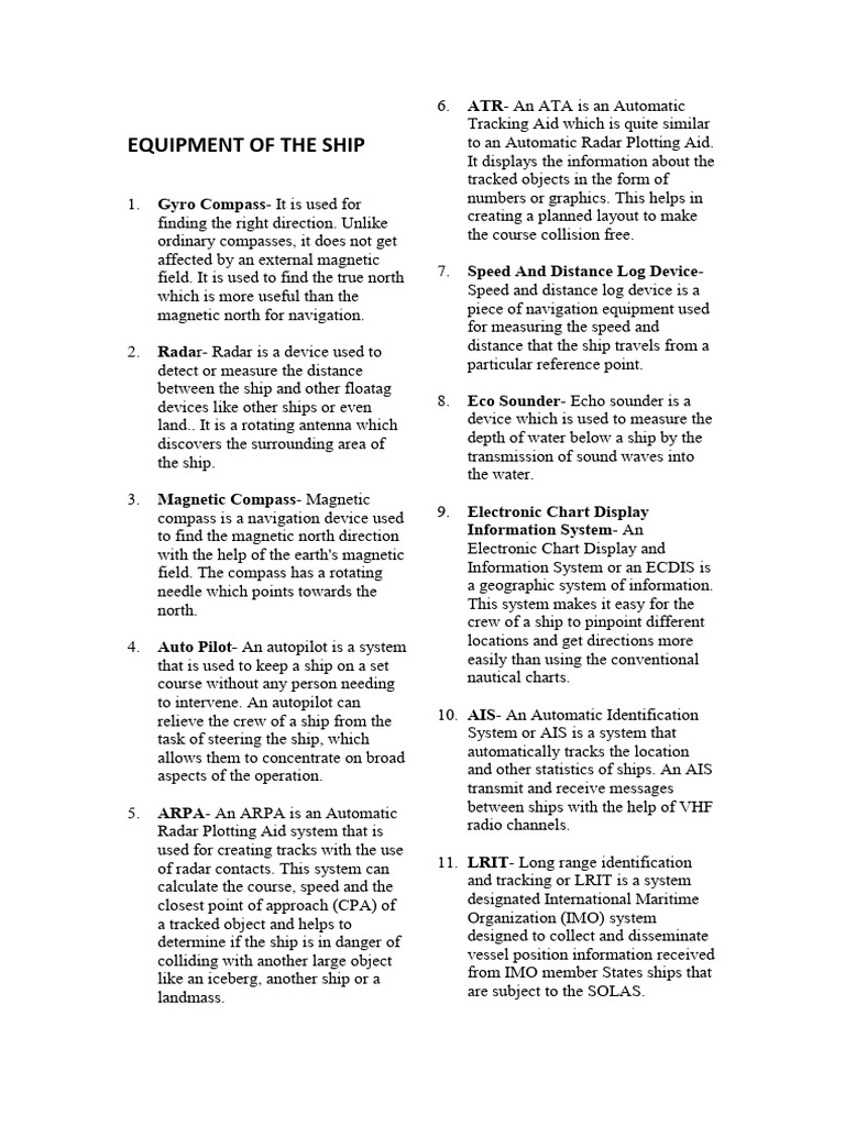 Ship Equipment Overview | PDF | Compass | Navigation
