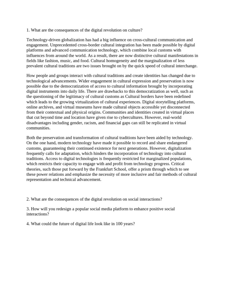 Impact of Digital Revolution on Culture | PDF | Traditions | Social ...