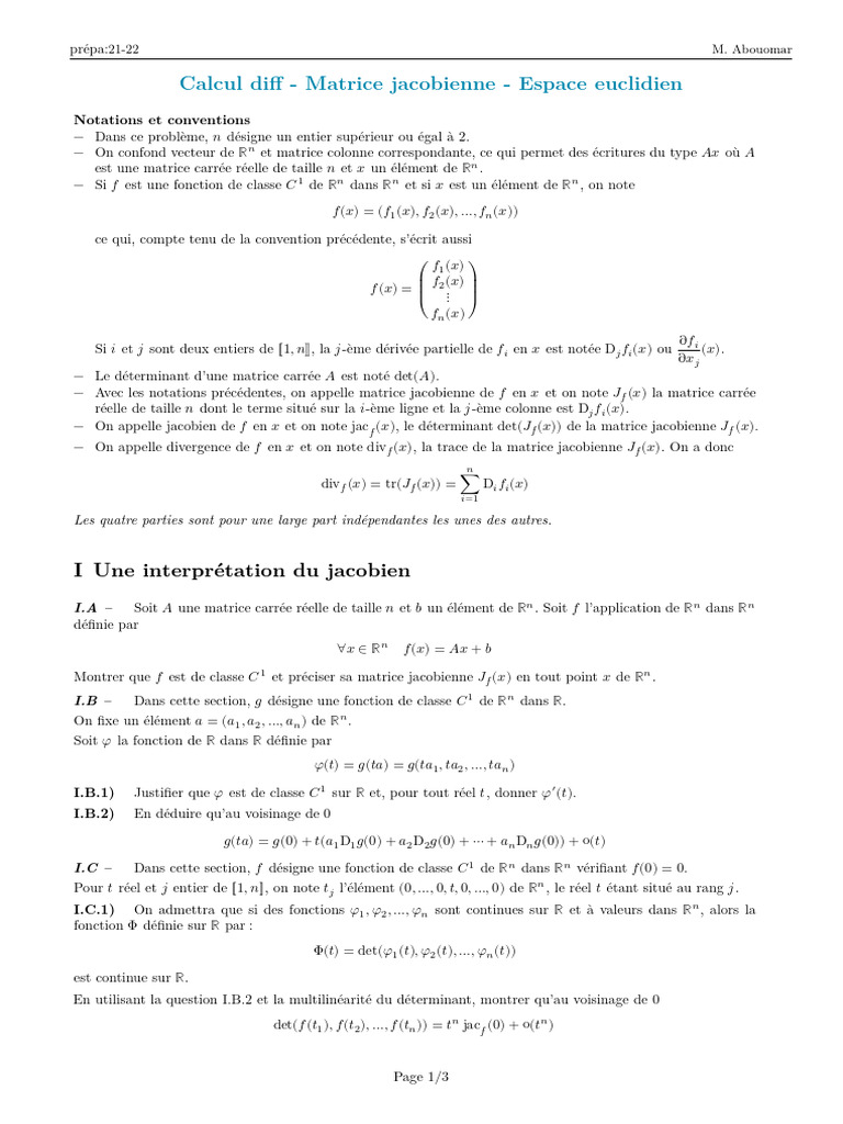 Jacobiennes et divergences en mathématiques | PDF | Déterminant ...