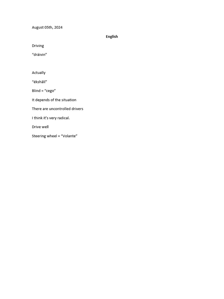 Driving Vocabulary and Phrases | PDF