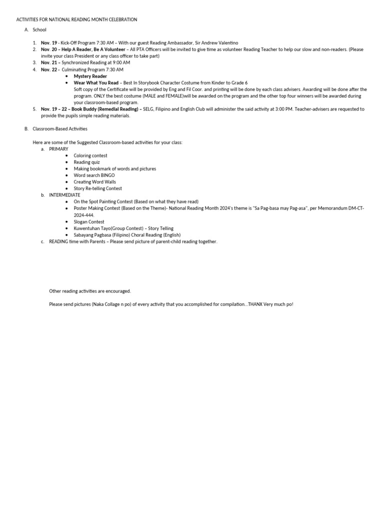 National Reading Month Activities 2025 Pdf