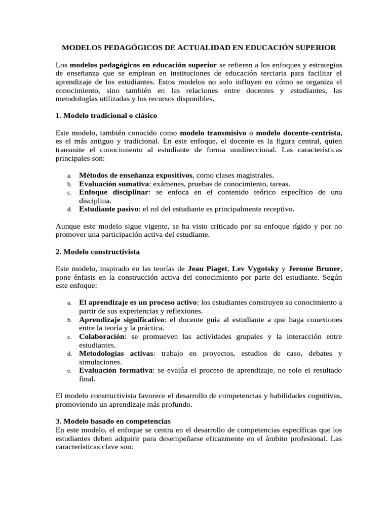 4.3 Modelos Pedagógicos Actualidad | PDF | Aprendizaje | Enseñando