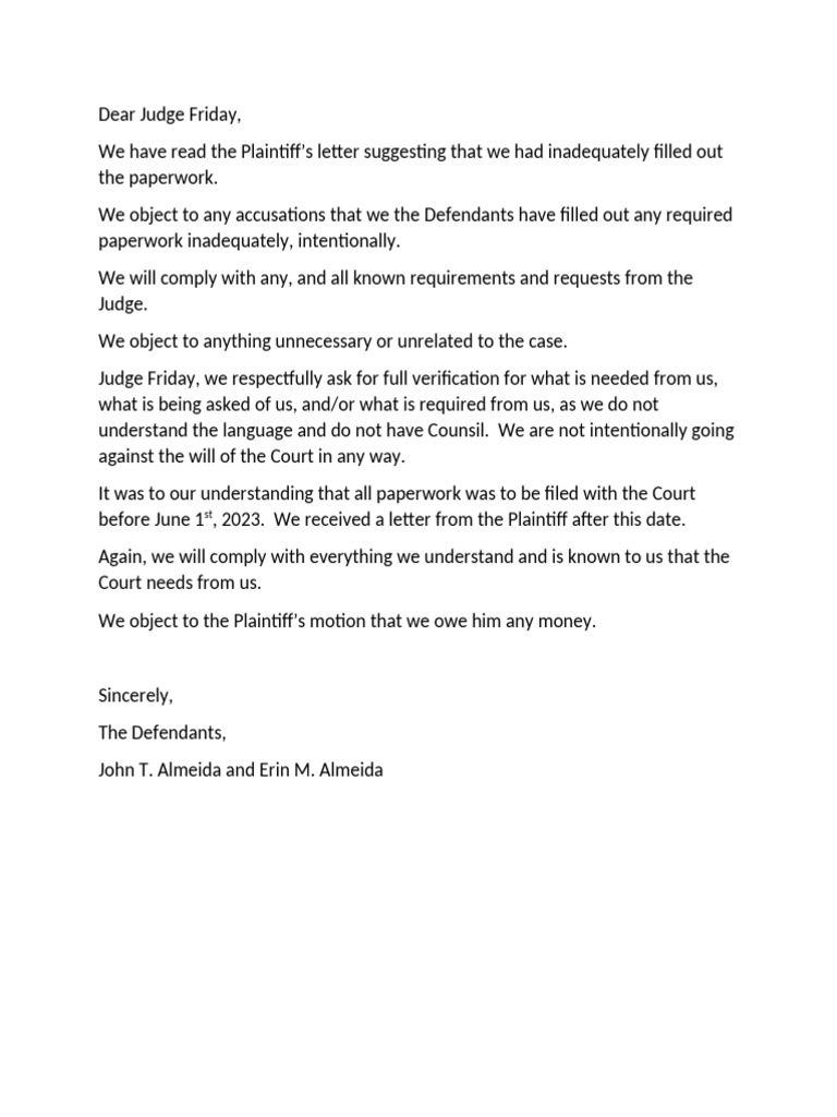 Second Letter To The Judge June 2023 | PDF